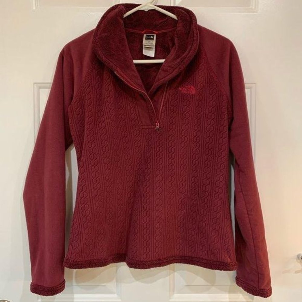 North Face Quarter Zip Pullover Fleece Dark Pink M